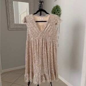 Elegant Sequin Beige Dress